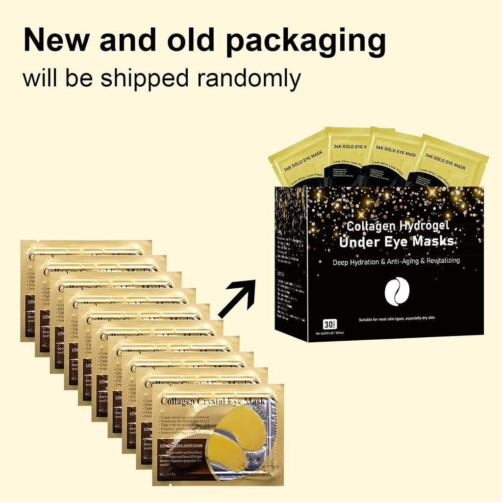 Adofect Collagen Powder Eye Mask 30 Pairs Gold Under Eye Gel Pads, Hyaluronic Acid Under Eye Mask Gel Patches for Puffy Eye Reducing Dark Circles, Eye Bags, Wrinkle, Refresh Your Eyes, Gold