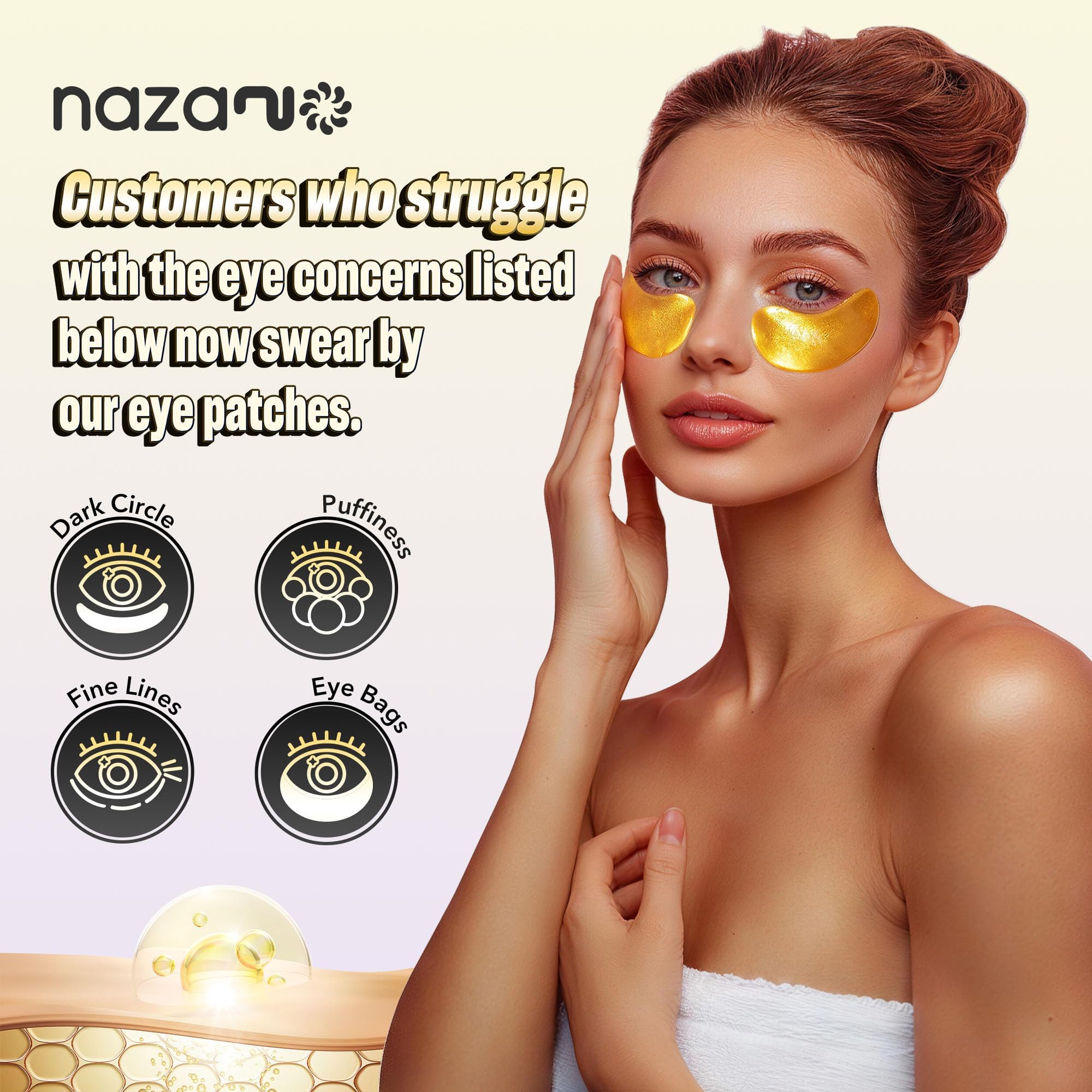 NAZANO 24K Gold Under Eye Patches - 60 Pack Eye Masks | for Puffy Eyes, Dark Circles, Bags & Wrinkles with Collagen & Hyaluronic Acid - Eye Care Pads for Daily Skincare (Gold)