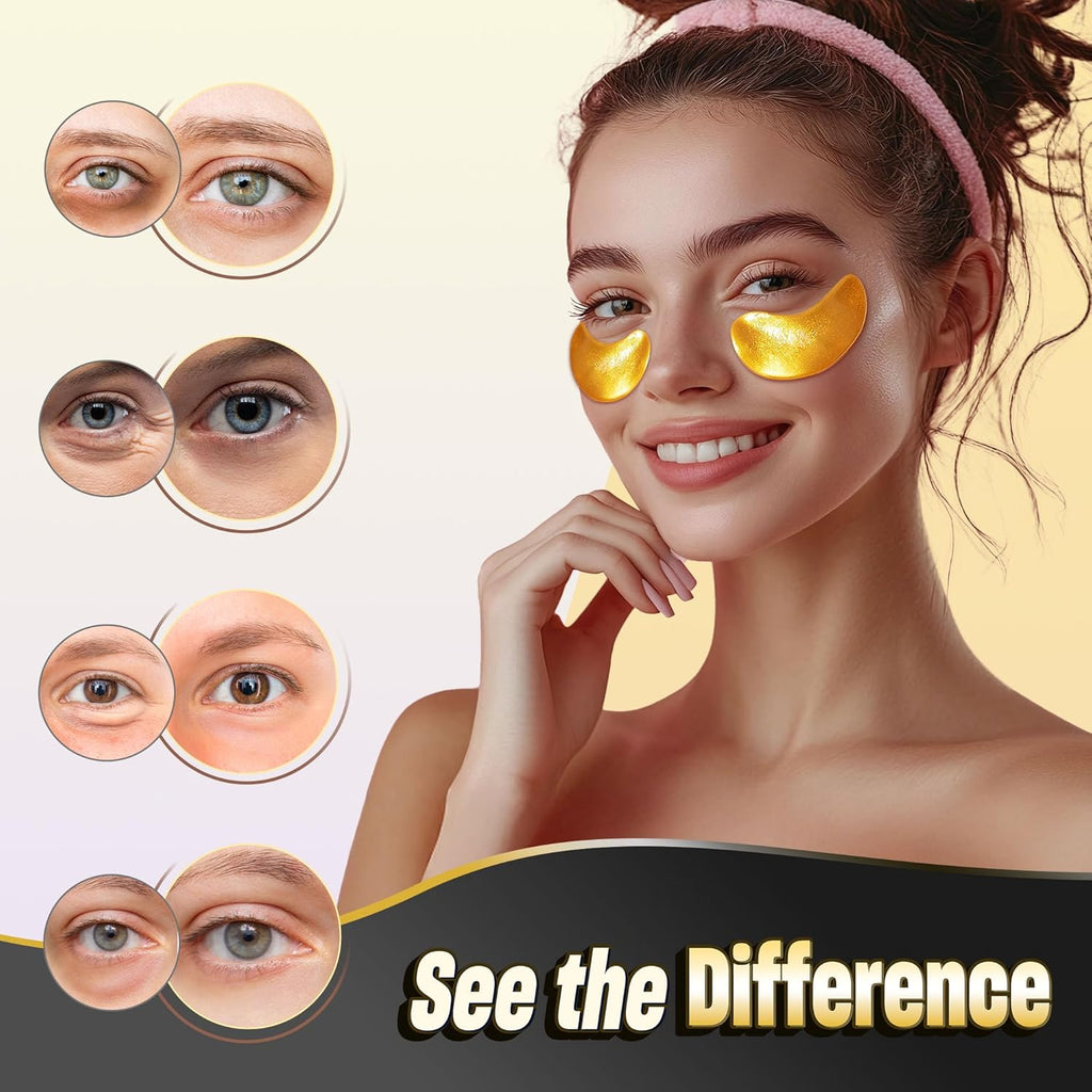 NAZANO 24K Gold Under Eye Patches - 60 Pack Eye Masks | for Puffy Eyes, Dark Circles, Bags & Wrinkles with Collagen & Hyaluronic Acid - Eye Care Pads for Daily Skincare (Gold)